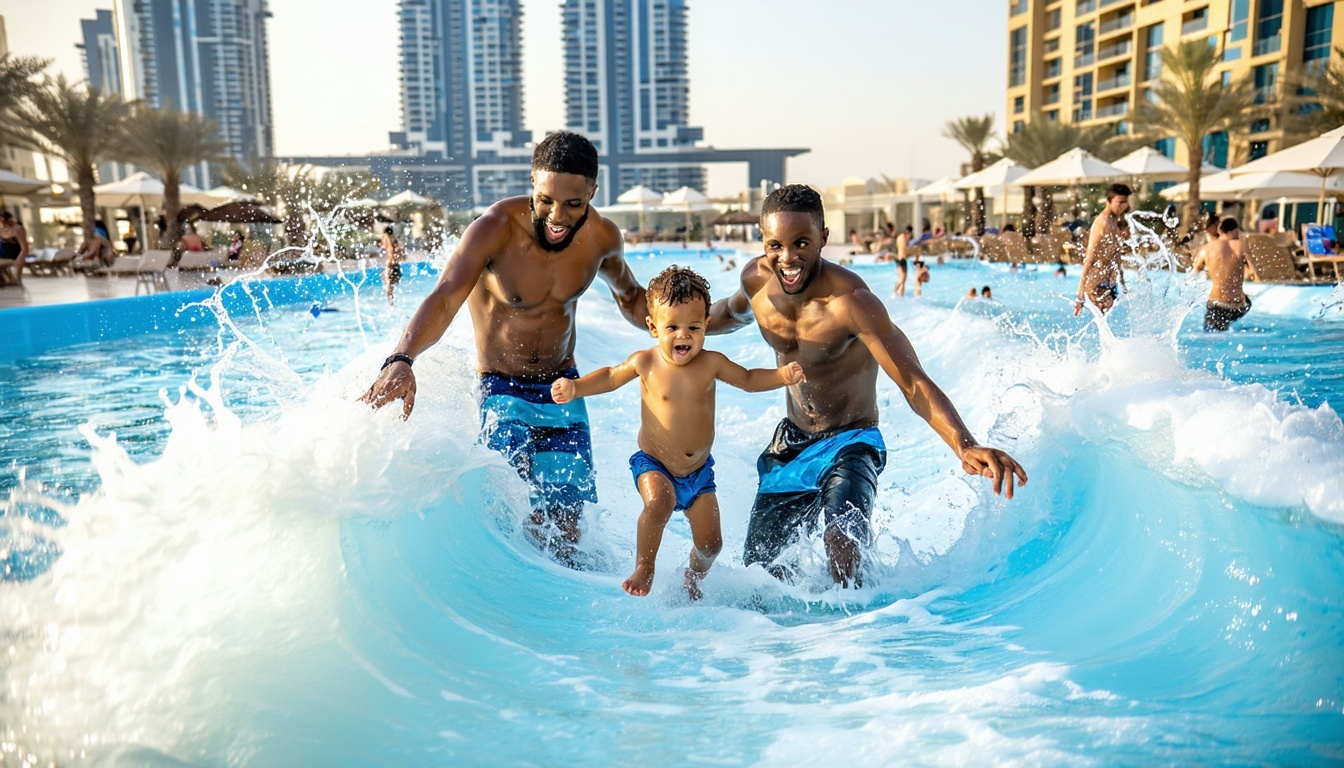 Family enjoying a wave pool in Dubai